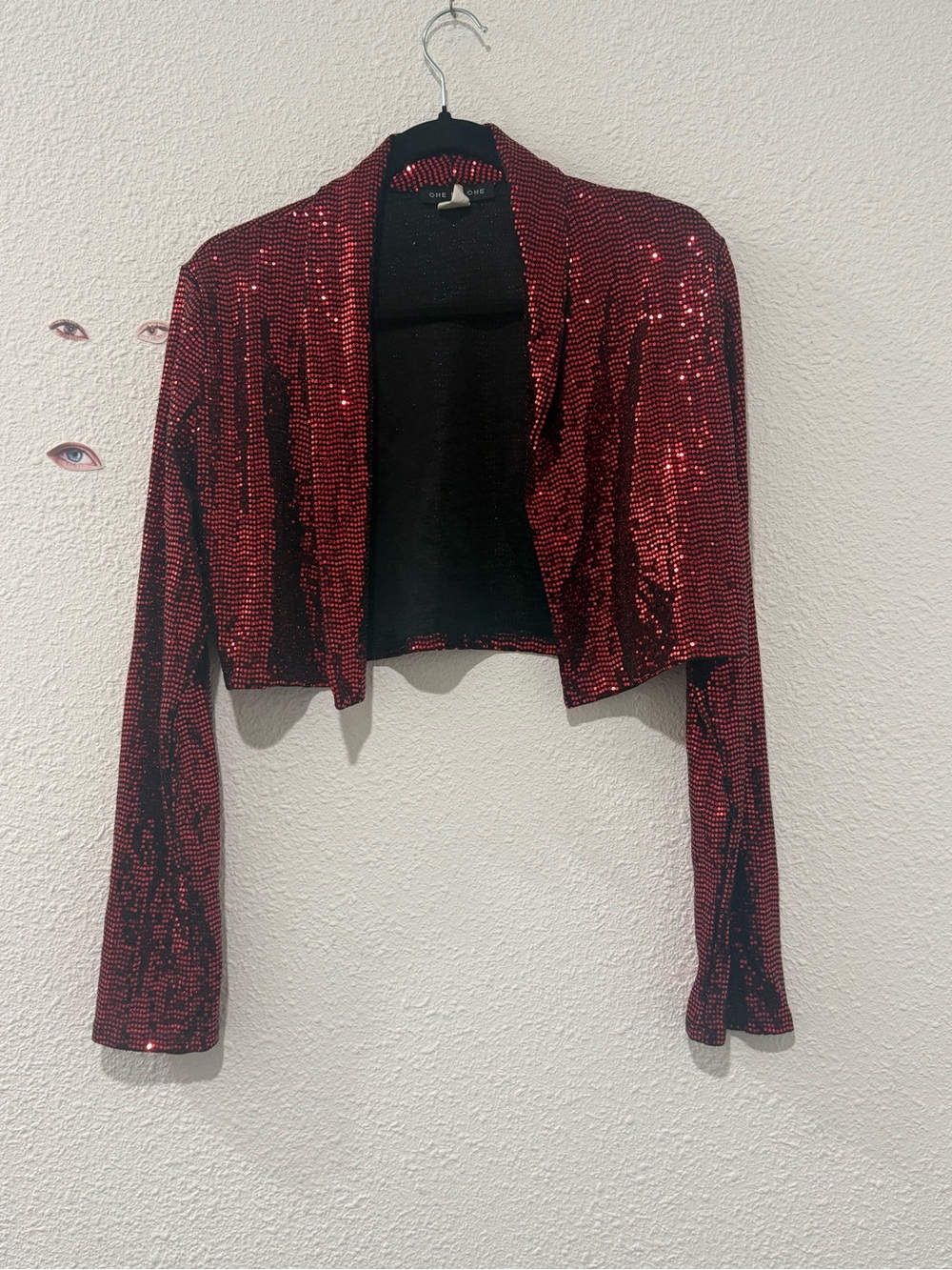 One by one Red Sequin like Cropped Bolero Jacket